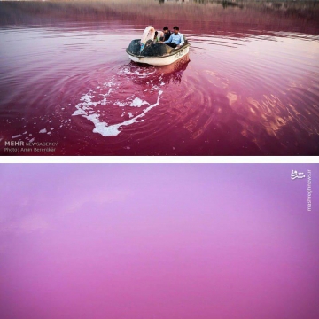 سرخ شدن دریاچه شور مهارلو استان فارس در ۲۵کیلومتری شرق شیراز