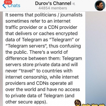 پاول دورف، مدیر تلگرام، ساعتی قبل در کانالش نوشت سرور به ایران نمی‌بریم اما «هر اپ پراستفاده باید با ISPها وCDNها کار کند»