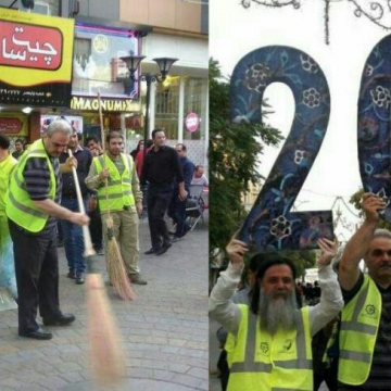 جواد خیابانی با جارو در خیابان ولیعصر تبریز