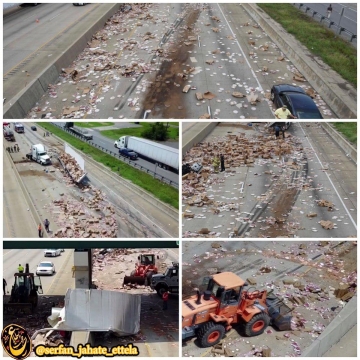 واژگون شدن یک کامیون حمل پیتزا  در ایالت آرکانزاس
