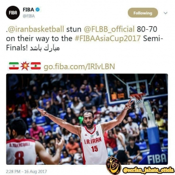 توئیتر فدراسیون بین المللی بسکتبال خبر صعود تیم ملی ایران به مرحله نیمه نهایی کاپ آسیا را منتشر کرد