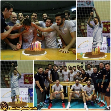 جشن تولد فرهاد قائمی در پایان تمرین امروز تیم ملی والیبال ایران