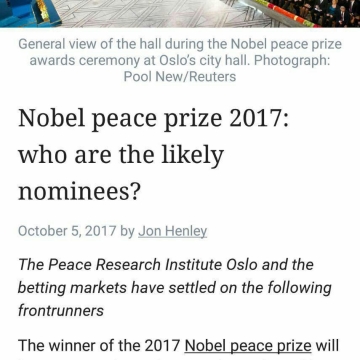 برنده صلح نوبل ساعت ۹صبح به وقت گرینویچ معرفی خواهد شد