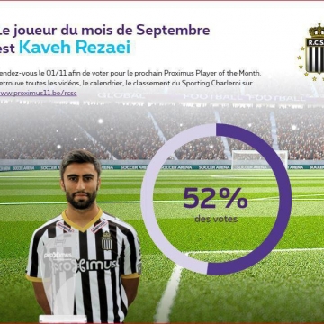 کاوه رضایی با ۵۲ درصد آرا بهترین بازیکن ماه سپتامبر باشگاه شارلروا شد.