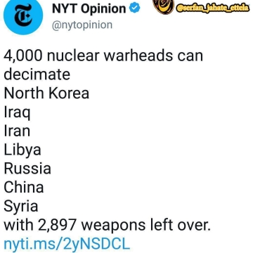 نیویورک تایمز: آمریکا می‌تواند با ۱۱۰۳بمب اتمی، چین، ایران، روسیه، سوریه، لیبی، عراق و کره شمالی را با خاک یکسان کند