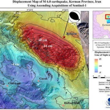 نقشه فضایی جابه‌جایی پوسته زمین پس از زلزله کرمان منتشر شد
