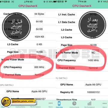 ایفونهایی که باطریشون قدیمی شده و زود شارژ تموم میکنن، سرعت پردازشگر رو میاره پایین