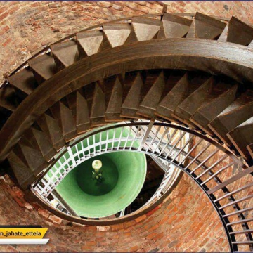چشم برج؛ نمایی از پایین راه پله یک ناقوس در ایتالیا