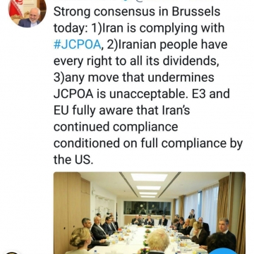 توییت ظریف با اشاره به نشست امروز خود با مقامات اروپایی