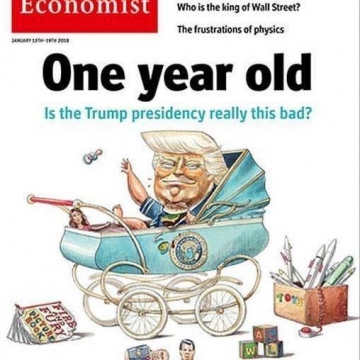 طرح جلد اکونومیست برای اولین سالگرد ریاست جمهوری دونالد ترامپ