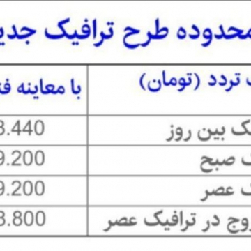 نرخ عوارض تردد در محدوده طرح ترافیک جدید