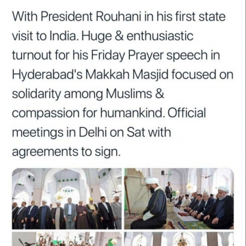 توئیت دکتر ظریف از اولین سفر رسمی رئیس جمهور به هند