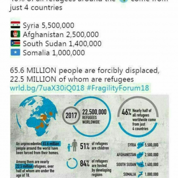 درصد کل پناهجویان دنیا از چهار کشور می آیند: