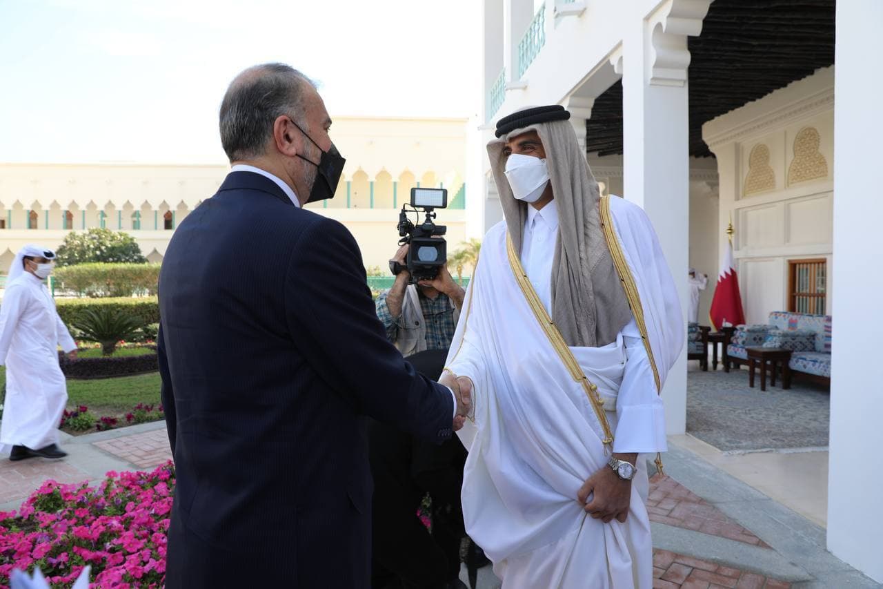 دیدار وزیر امور خارجه ایران با شیخ تمیم بن حمد آل ثانی امیر دولت ⁧ قطر⁩