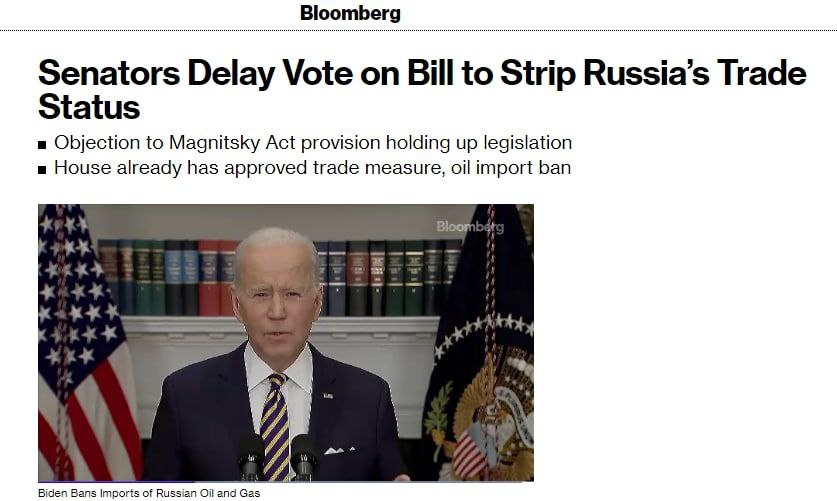 بلومبرگ: سناتورهای کنگره آمریکا لایحه لغو روابط تجاری عادی با روسیه را به عقب انداختند.