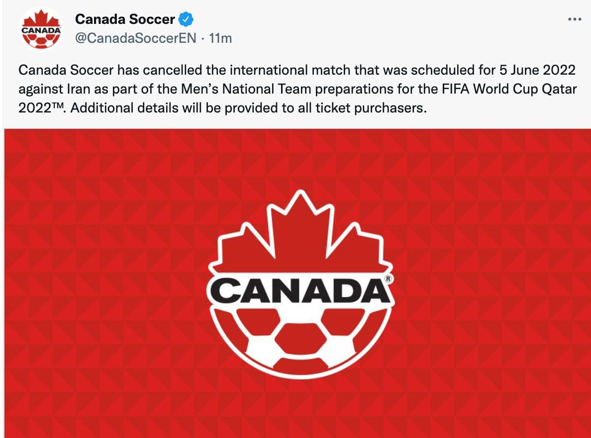 با اعلام فدراسیون فوتبال کانادا، دیدار تدارکاتی این تیم برابر ایران لغو شد