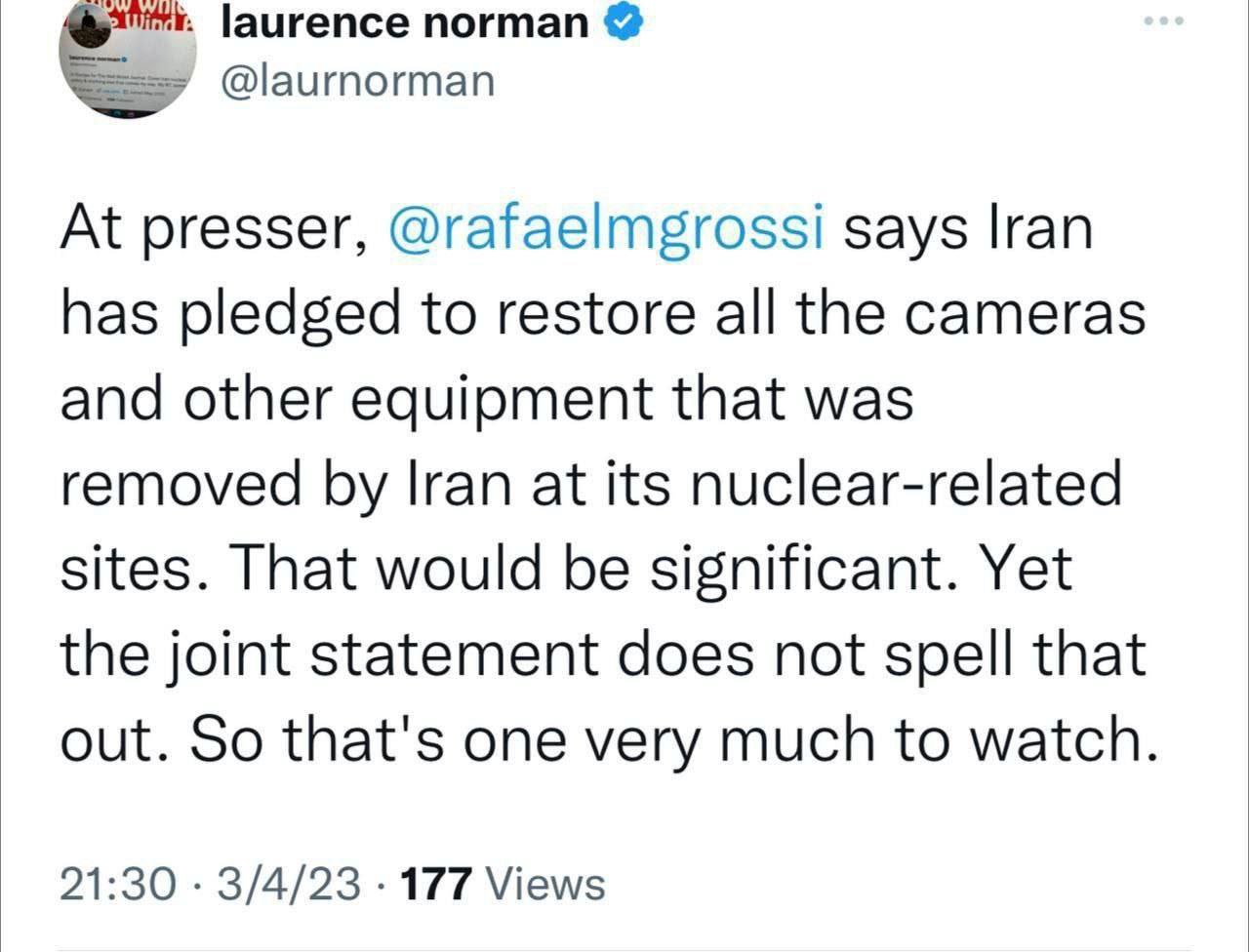 شگفتی لارنس نورمن از توافق آژانس با ایران