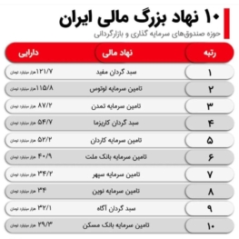 ۱۰ نهاد بزرگ مالی ایران